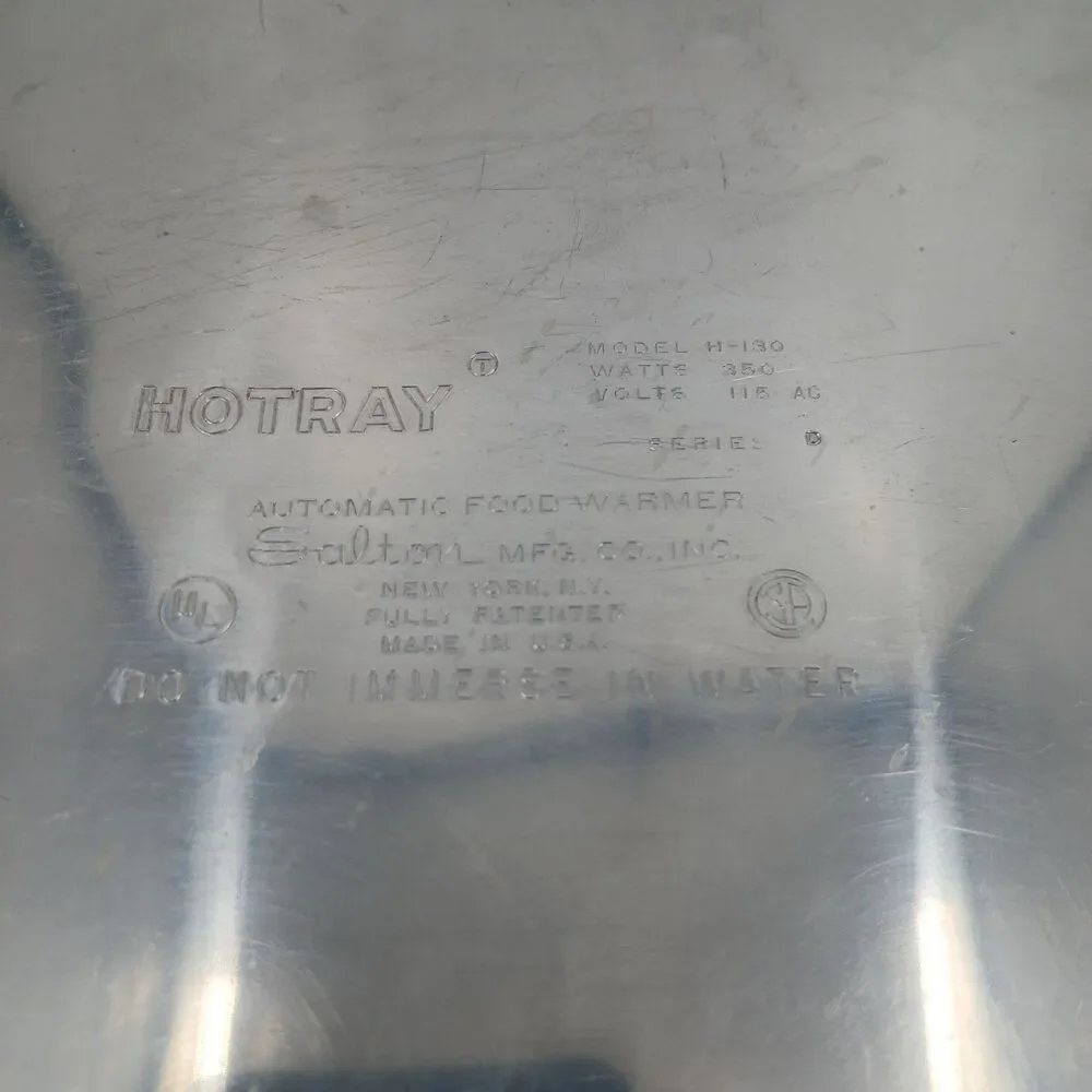 Vintage Hotray Electric Warming Tray Wood Handles Metal Surface Model H-130